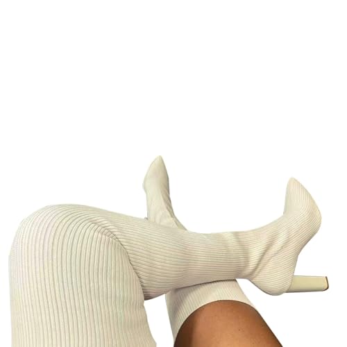 Women's Thigh High Boots Over the Knee Boots Stretchy Knitted Boots Knee High Stocking Boots Chunky High Heel Sock Boots2