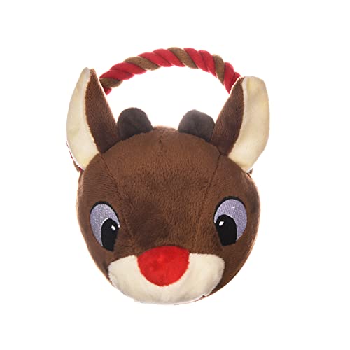 Rudolph The Red Nosed Reindeer Rope Head Dog Toy - Plush, Chew, Tug | Christmas Dog Toy for Light to Medium Chewers - Tug of War, 7.5 Inches