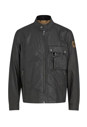 Belstaff Café Racer Centenary P24 schwarze Jacke aus Baumwolle, Black / British Khaki, 46