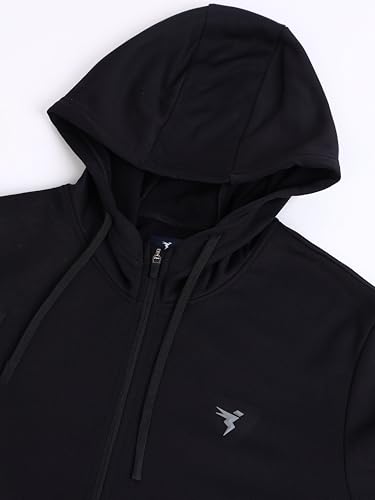 Image of TECHNOSPORT Mens Fleece Slim Fit Solid Regular Fit Hooded Jacket with Techno Warm+, Fast Dry for Winter Use