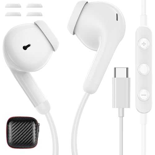 Auriculares USB C en la oreja para Samsung A55 A35 A54 A34 A16 5G Galaxy S24 FE S23, auriculares estéreo HiFi con cable micrófono tipo C auriculares USB C conector para iPhone 16 Pro 15 iPad Air