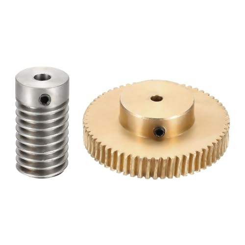 uxcell Worm Gear Set 60T 0.8 Module 1:60 Reduction Rate, Right Rotation Drive Gear Box Wheel Reduce Transmission Part (Brass Gear-4mm Bore, 1045 Steel Rod 5mm Bore)