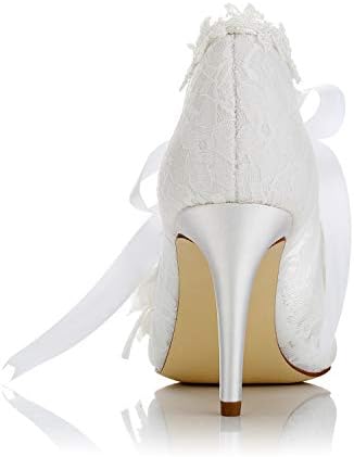 JIAJIA 16798 Women's Bridal Shoes Closed Toe High Heel Lace Satin Pumps Pearl Bowknot Ribbon Tie Wedding Shoes Color Ivory,Size 5.5 B(M) US/36 EU | Image 5