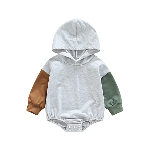 Image of Thorn Tree Newborn Baby Boys Hooded Sweatshirt Long Sleeve Solid Romper Infant Baby Fall Winter Spring Outfits