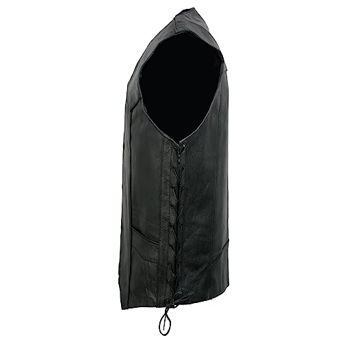 Image of EVENT LEATHER EL5315TALL Black Motorcycle Leather Vest for Men's Tall Sizes Riding Club Adult Motorcycle Vests