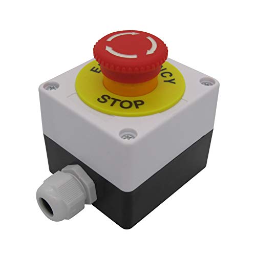 Taiss / 22mm 2 NC Red Sign Mushroom Emergency Stop Push Button Switch Station 10A 440V Stop Switch Box (Warranty 3 Years) LA38A-02ZS-BOX