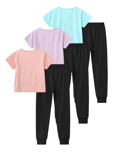 Image of Girls 4 Pieces Outfits Short Sleeve Printed Tee Tops and Pants Set 4-12Y
