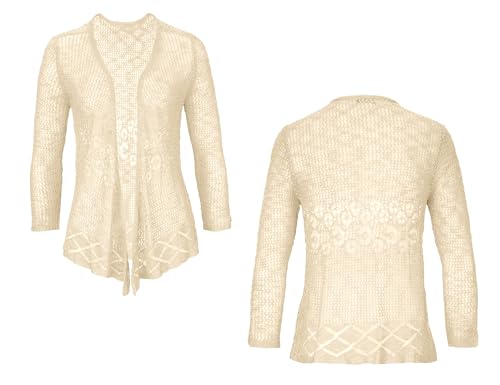 Image of Nulibenna Womens Sheer Shrug Sweaters 3 /4 Sleeve Open Front Tie Cardigan Bolero Jacket Lightweight Crochet Knit Cover Up Tops