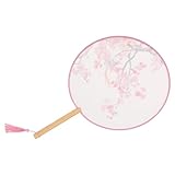 OUNONA 風花柄扇子 ヴィンテージデザイン 木製ハンドル付き 繊細な鳥模様 タッセル付 伝統的丸扇 ハンファ衣装やダンス小道具に 飾り扇子として やコレクションにも