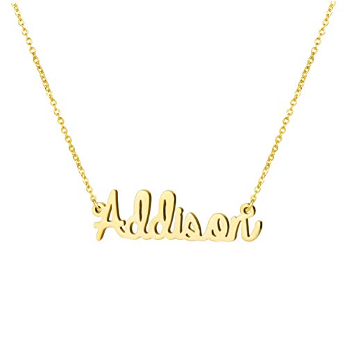 Gift for Her Name Necklace Big Initial Gold Plated Best Friend Jewelry Women Addison