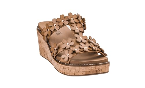 Image of Corkys Footwear Womens Mic Drop Wedge - Featuring A 2.5-inch Heel, A Strappy Upper with 3D Floral Embellishments, and Corkys Signature Soft EVA Insoles