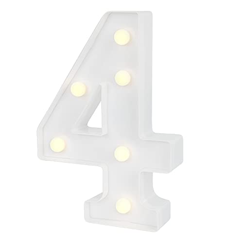 Image of Restaurantware Illumify 7.1 x 1.2 x 8.7 Inch Light Up Number 1 Durable Marquee LED Light - Number 4 Touchproof White Plastic Party Light Keyhole Slot For Parties Weddings Or Special Events