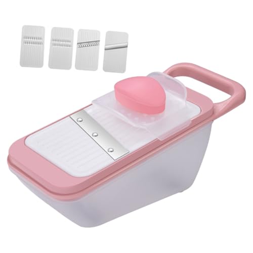 DECOMELODY Cortador Manual Multifunción para Verduras y Quesos con Cuchillas Herramienta Resistente para Rallar Cortar Rodajas y Desmenuzar para Cocina Color Rosa
