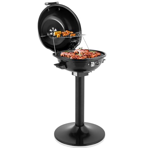 Outopee Electric BBQ Grill Portable Removable Stand Barbecue Grill with Double Layer Design Detachable Pull-out Drip Tray for Kitchen Garden Patio Balcony Outdoor & Indoor Use 1600W Black