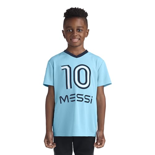 Image of Messi Boys' Lifestyle Short Sleeve Top, Loose-fit V-Neck Shirt with Logo, Comfortable