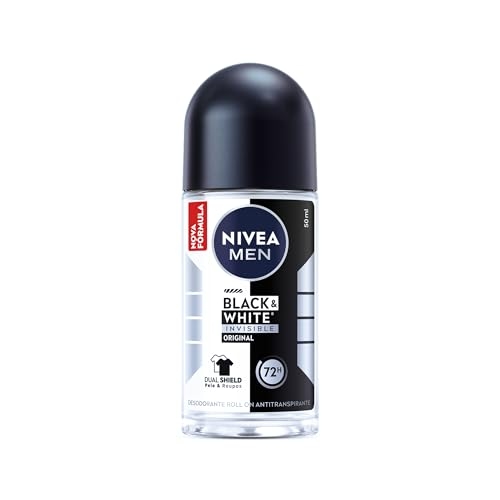 NIVEA MEN Desodorante Antitranspirante Roll On Invisible Black & White 50ml - Proteção pro...