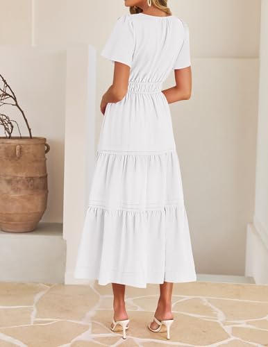 Image of ZESICA Women's Summer Casual Short Sleeve Boho Midi Dress