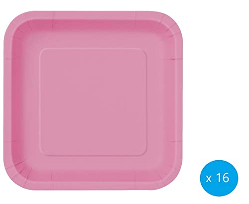 Image of Hot Pink Square Disposable Paper Dessert Plates - 7'', 16 Pieces - Perfect for Parties, Weddings, Holidays