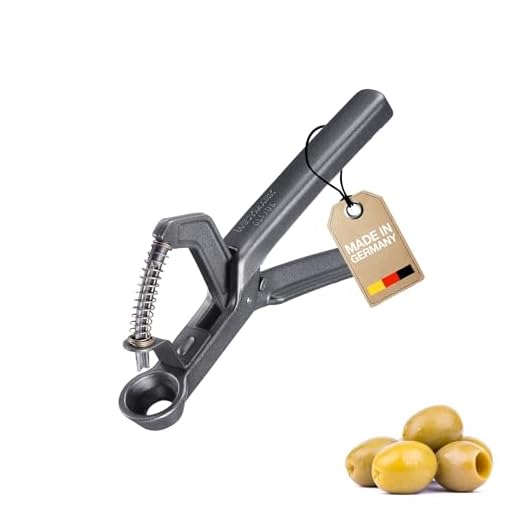 Westmark Deshuesador de aceitunas Olivus Black Edition, Deshuesador para aceitunas grandes y pequeñas, Práctico dispositivo con una sola mano y resorte, Antracita