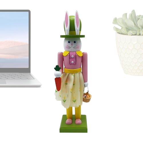 Dreuhuing Bunny Schiaccianoci in legno | Figura di coniglio natalizio | Coniglietto decorativo in legno da 30,5 cm, statuetta schiaccianoci pasquale raccoglie ornamento per festival