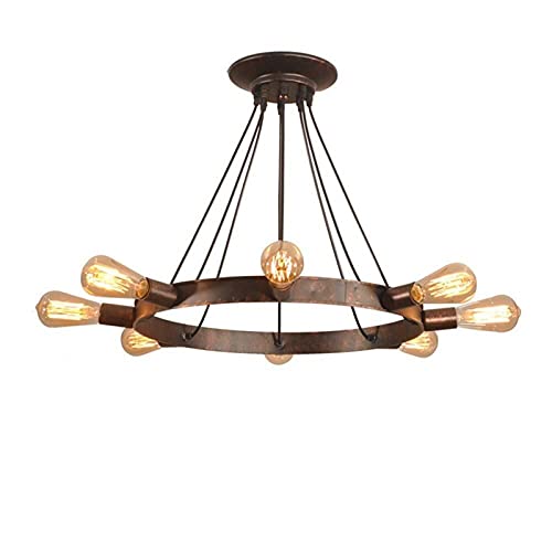Lustre circulaire style américain en fer forgé à 6 lumières diamètre 61cm