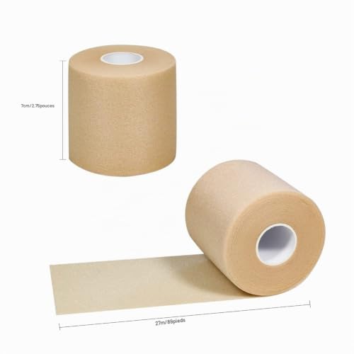 QiGui 4 Rollen Underwrap Tape Bandage de Mousse Bandage PreTape Ruban Athlétique en Mousse Ruban de Sport pour Cheville, Poignets,Genoux, évite Les Blessures Cutanées et Les Résidus D'adhésif 7cmX27m – vue 6