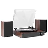 Audizio RP325W   Platine Vinyle Rétro Noyer Noir avec Enceintes Intégrées (60W), BT sans Fil Bidirectionnel, 33/45/78 Tours, Capot Amovible, Lecteur Vinyle Tout en Un