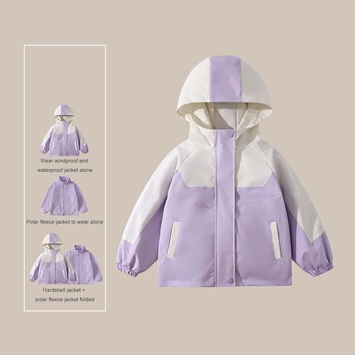 Girls Outdoor Windproof Donation Three In One Fall And Winter Punching Jacket Kids Winter Clothes (Purple, 3-4 Years)3
