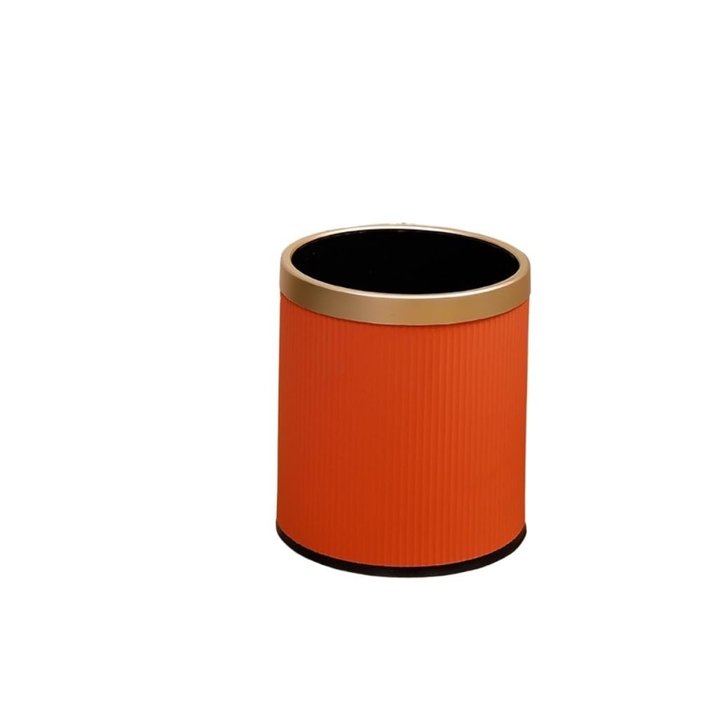 Versatile Trash Can for Small Spaces, Two-Tone Vertical Texture & Space-Saving, Suitable for Living Room, Kitchen & Bathroom(15L Striped Orange Gold Ring Plastic Bucket)