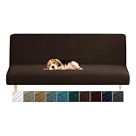 CHELZEN Velvet Futon Cover High Stretch Armless Couch Covers Spandex Fabric Sofa Bed Slipcover Anti Slip Furniture Protector (Futon, Dark Coffee)