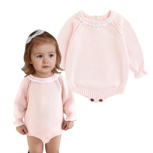 Image of Simplee kids Baby Girls Kint Romper Fall Long Sleeve Rompers Newborn Baby Solid Overall Jumpsuit Outfits