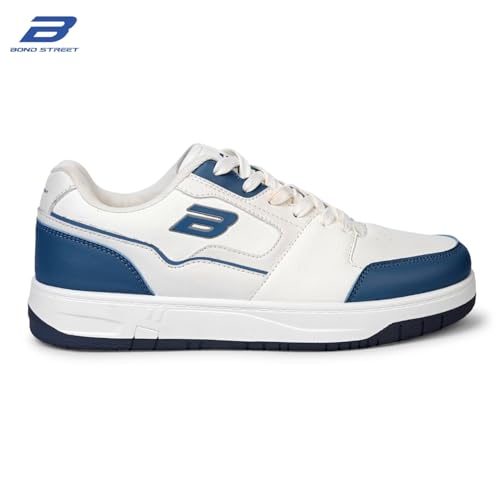 Image of Bond Street Men's White & Beige PU Casual Sneakers | Stylish Lace-Up Shoes for Men | Lightweight Footwear | Comfortable & Durable PVC Sole Sneakers
