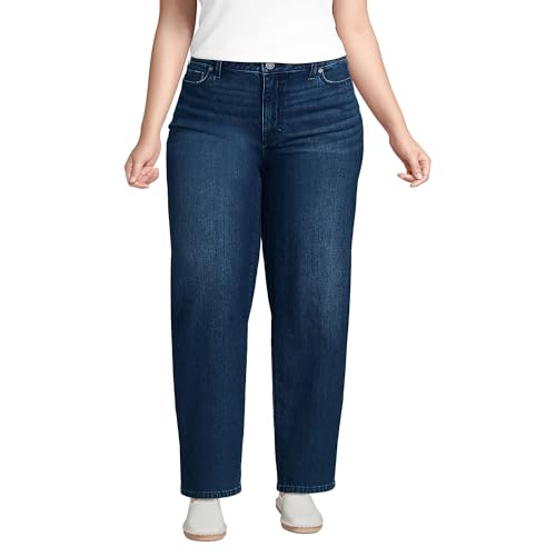 Lands' End Women's Petite Soft Denim Mid Rise Relaxed Straight Leg Jeans