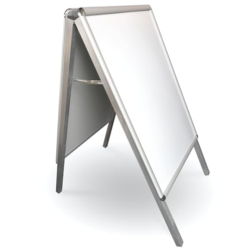 Viscom® Porte affiche STROGET – Chevalet en métal à la surface inscriptible blanche – utilisable des deux côtés – Stop trottoir avec film de protection – DIN B2