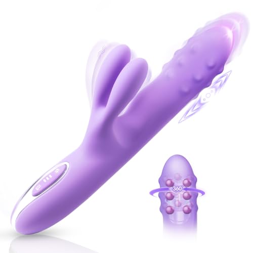 Image of Vibrator Sex Toys Thrusting Dildo - Rolling G Spot Stimulator with Tri-Row 360Rotating Beads + 10 Thrust + 10 Vibration for Dual Rabbit Ears, Ultra-Soft Liquid Silicone Adult Toy for Women Men Couple