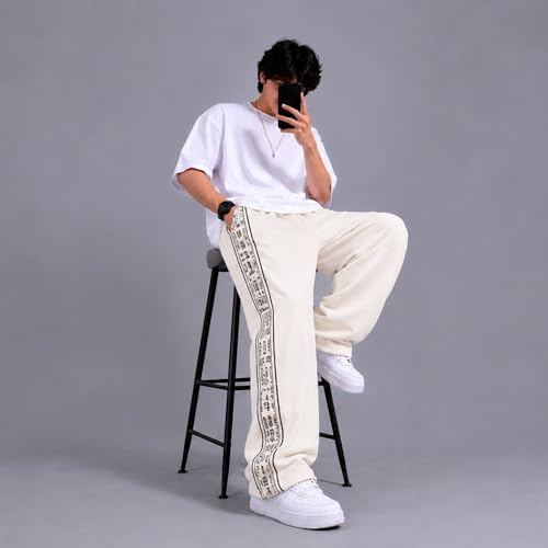 Image of Men Baggy Printed Track Pant | Loose Fit Casual Lower for Men | Everyday Wear