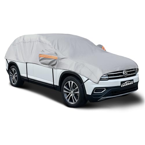 Half Car Cover SUV Windshield Top Cover for Ice and Snow with Cotton Liner Snow Car Cover Waterproof All Weather for Sun Rain Dust UV Protection Fit SUV L