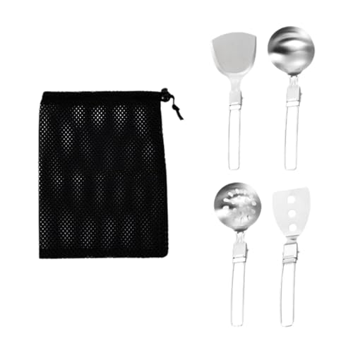 rockible Camp Cooking Utensil Set Outdoor Kitchen Gears Grilling Foldable Portable Camping Kitchen Utensil Set for Camp Travel Parties, 4Pcs