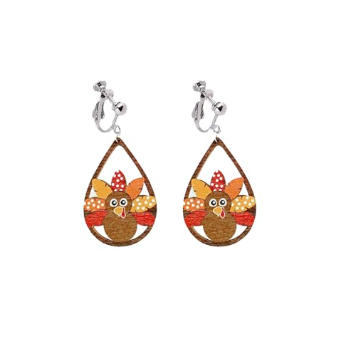 Aretes clip on de Acción de Gracias con calabaza y hoja de arce