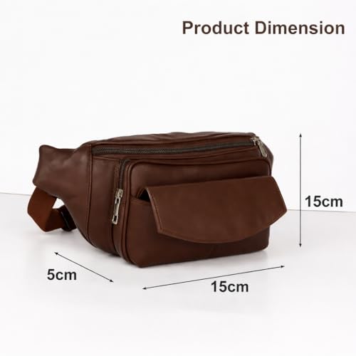 Image of Premium Brown Leather Waist Bag for Men | Stylish Belt Bag with Multiple Pockets | Travel, Running, Daily Use Crossbody Fanny Pack