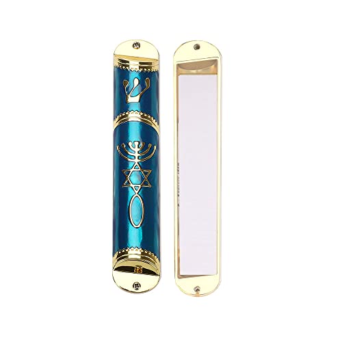 BRTAGG Mezuzá con cinta adhesiva de doble cara,14 cm de altura,azul y dorado, Fácil de despegar y pegar mezuzah Cover