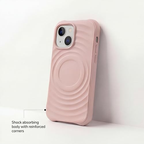 Image of amazon basics Shockproof Case for iPhone 15 | Ripple Pattern | Camera Protection | Protective Cover with Enhanced Grip & Wireless Charging Support - Baby Pink