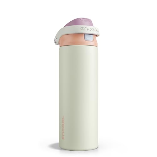Image of ENCOOL Leakproof Insulated Water Bottle with Straw Dual-Sip Water Bottle Bag-Safe Design for Work, Commute & Gym - Keeps Drinks Cold All Day, 24 oz, Sand Beige