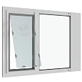 Liberty Pet Door Insert for Vinyl Sash Windows | Durable Vinyl Frame with Closing Cover | Energy Efficient Safety Glass | White, Large Flap, 27.5" - 29" Width