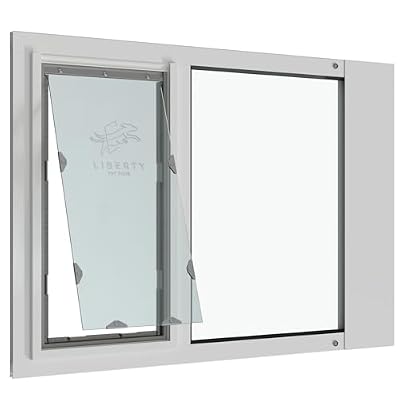Liberty Pet Door Insert for Vinyl Sash Windows | Durable Vinyl Frame with Closing Cover | Energy Efficient Safety Glass | White, Large Flap, 27.5" - 29" Width