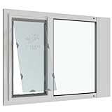 Liberty Pet Door Insert for Vinyl Sash Windows | Durable Vinyl Frame with Closing Cover | Energy Efficient Safety Glass | White, Large Flap, 32' - 33.5' Width