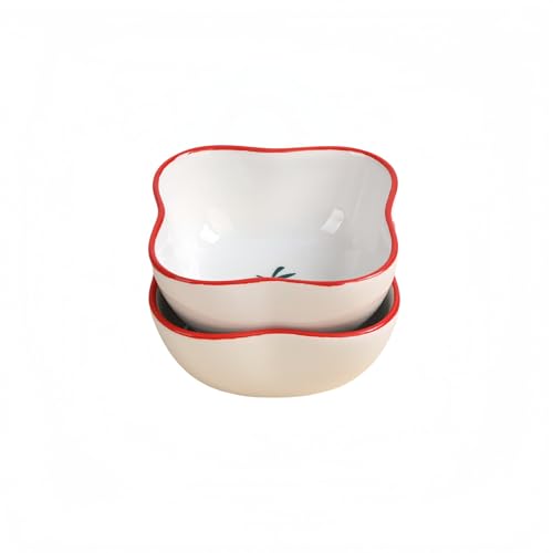 和風陶器小皿・フルーツ柄 | 醤油皿/漬物皿/酢皿/菓子皿・前菜プレート・家庭用/業務用 | ハート型/スター型/方型デザイン (2点セット,いちご-B)