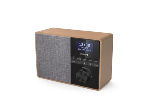 Philips Audio TAR5505/10 Radio Portable, Radio de Cuisine (Bluetooth, Étui Bois, Radio Dab+, Diaphragme 3 Pouces à Large Bande, Minuteur de Cuisine, Fonctionne sur Réseaux Ou à Piles, Noir