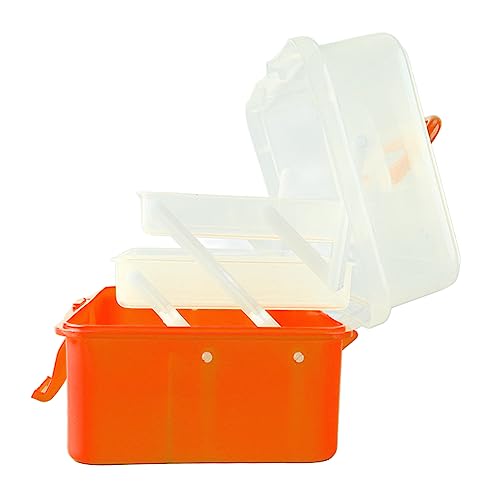 Image of 3 Layer Folding Storage Box, Portable Multipurpose Handled PP and PS Tool Box Sundries Organizer Organizer Folding Tool Box for Arts, Crafts, Cosmetic, Sewing(Orange)
