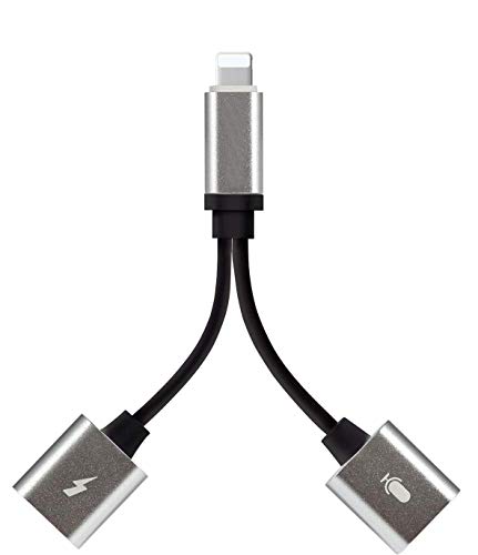 DAEETO Headphone Jack Adapter 2 in 1 Splitter 3.5mm Cables Adaptor for [Charging and Music] Car Aux Cord Compatible with i.P 8/8plus 7/Plus X max Support for iOS 12 or Later Grey